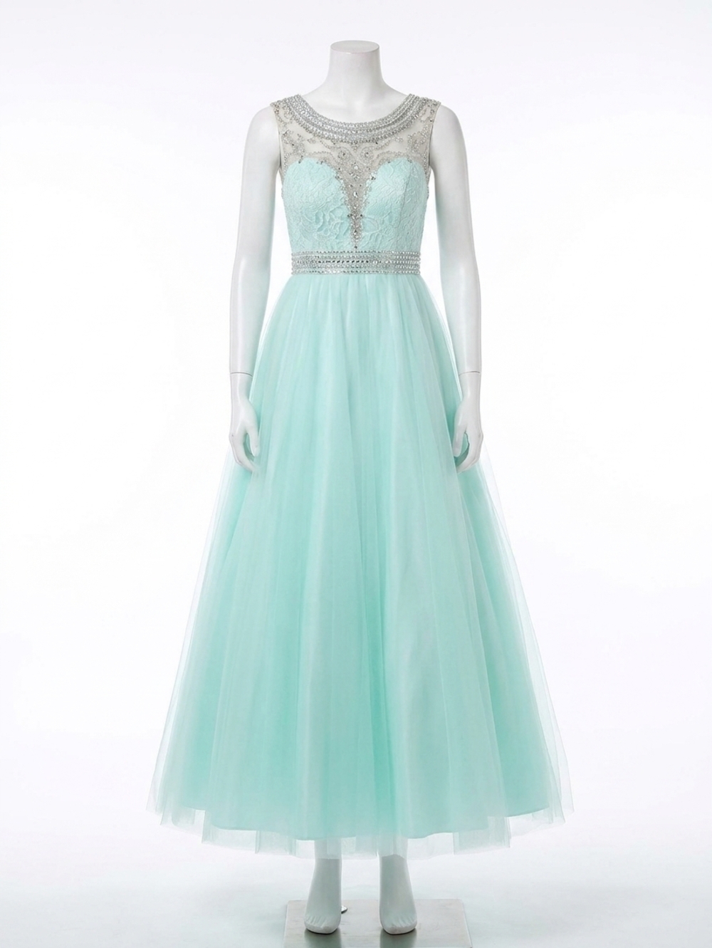 NEW MAC DUGGAL scoop neck beaded ball gown in mint